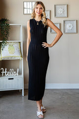First Love Ribbed Knit Sleeveless Fitted Midi Dress-Trendy Canvas