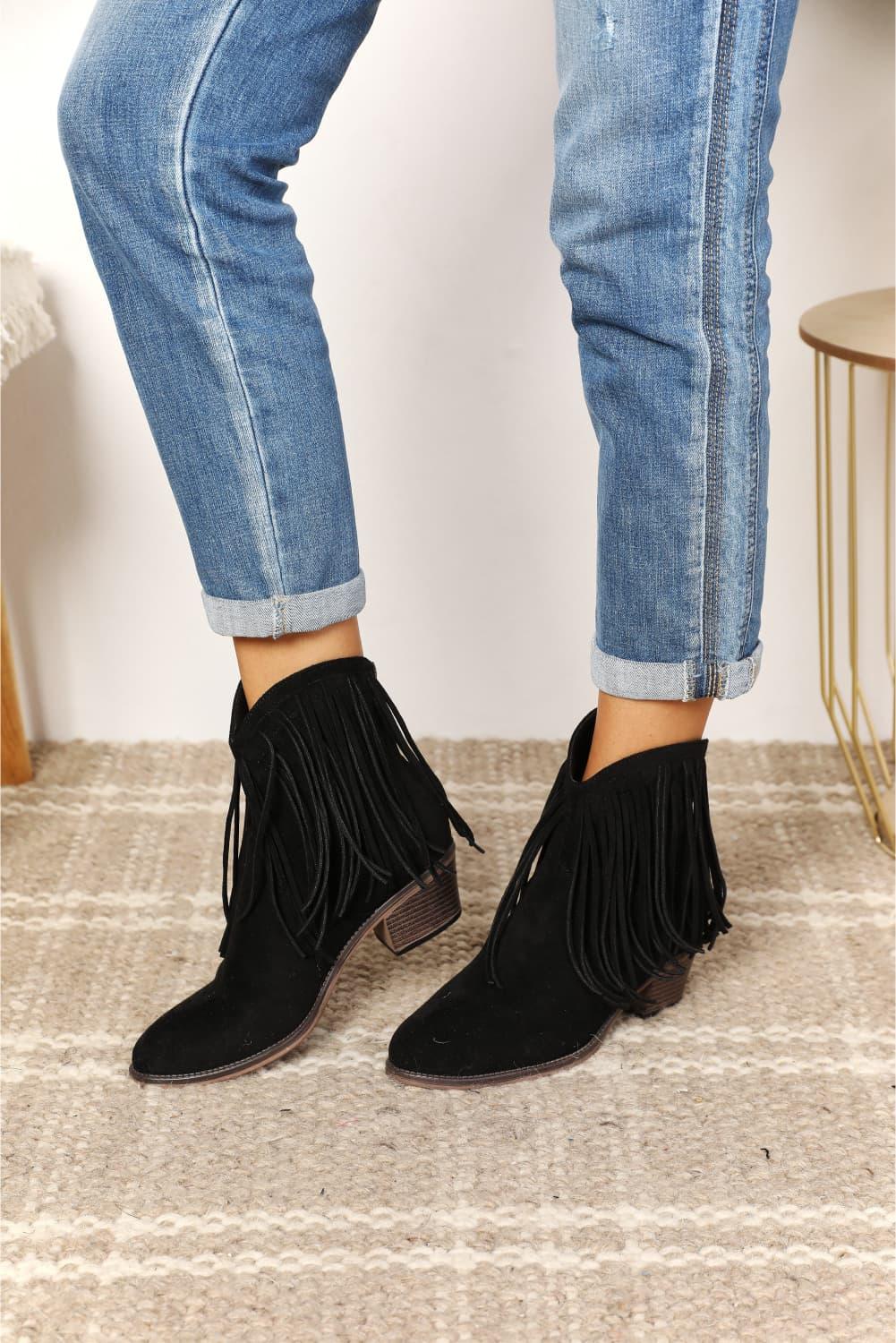 Legend Women's Fringe Cowboy Western Ankle Boots-Trendy Canvas