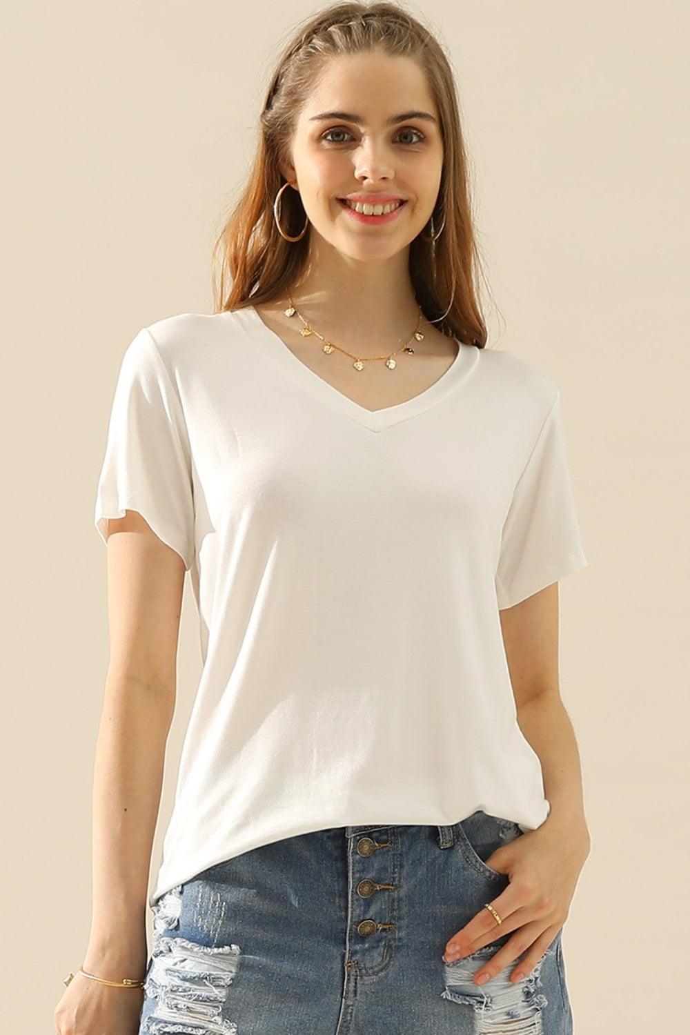 Ninexis Full Size V-Neck Short Sleeve T-Shirt-Trendy Canvas