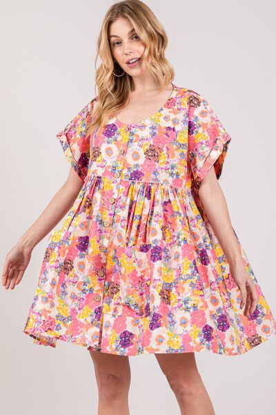 SAGE + FIG Floral Short Sleeve Babydoll Dress With Pockets