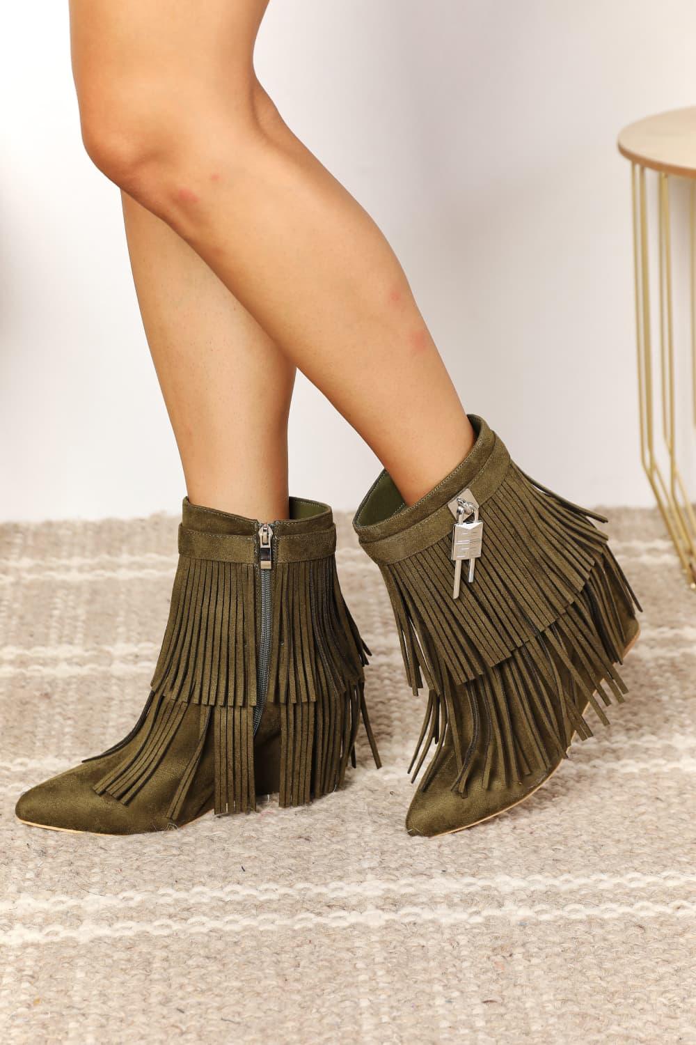 Legend Women's Tassel Wedge Heel Ankle Booties-Trendy Canvas