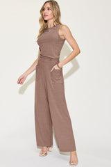 Basic Bae Full Size Ribbed Tank and Wide Leg Pants Set-Trendy Canvas