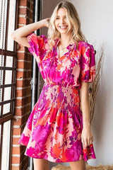 First Love Floral Short Sleeve Smocked Mini Dress