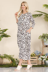 Celeste Full Size Leopard Contrast Dress with Pockets