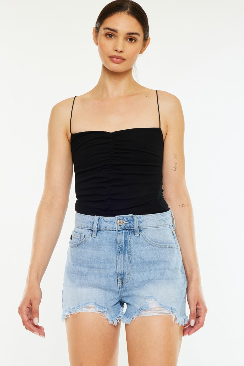 Kancan Raw Hem Distressed High Waist Denim Shorts-Trendy Canvas