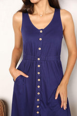 Double Take Button Front Empire Waist Sleeveless Slit Magic Dress-Trendy Canvas