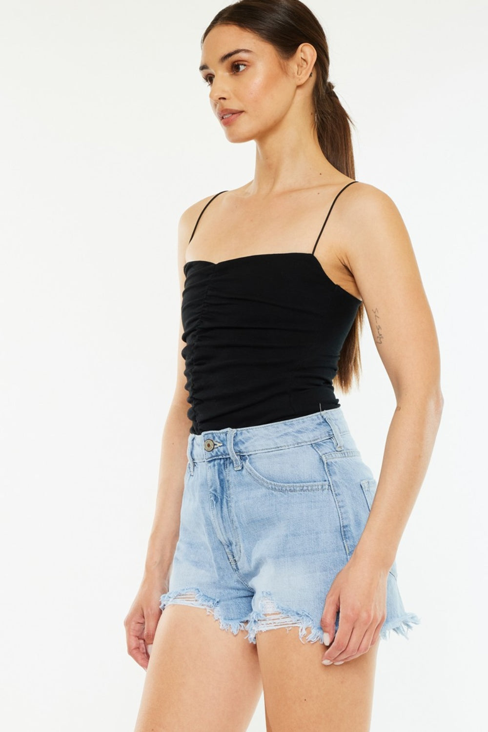 Kancan Raw Hem Distressed High Waist Denim Shorts-Trendy Canvas