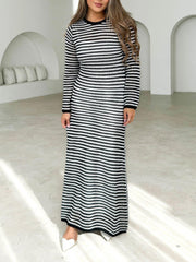 Devine Tied Round Neck Striped Sweater Dress