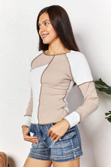 Double Take Color Block Exposed Seam Top