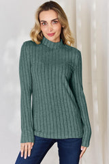 Full Size Ribbed Mock Neck Long Sleeve T-Shirt-Trendy Canvas