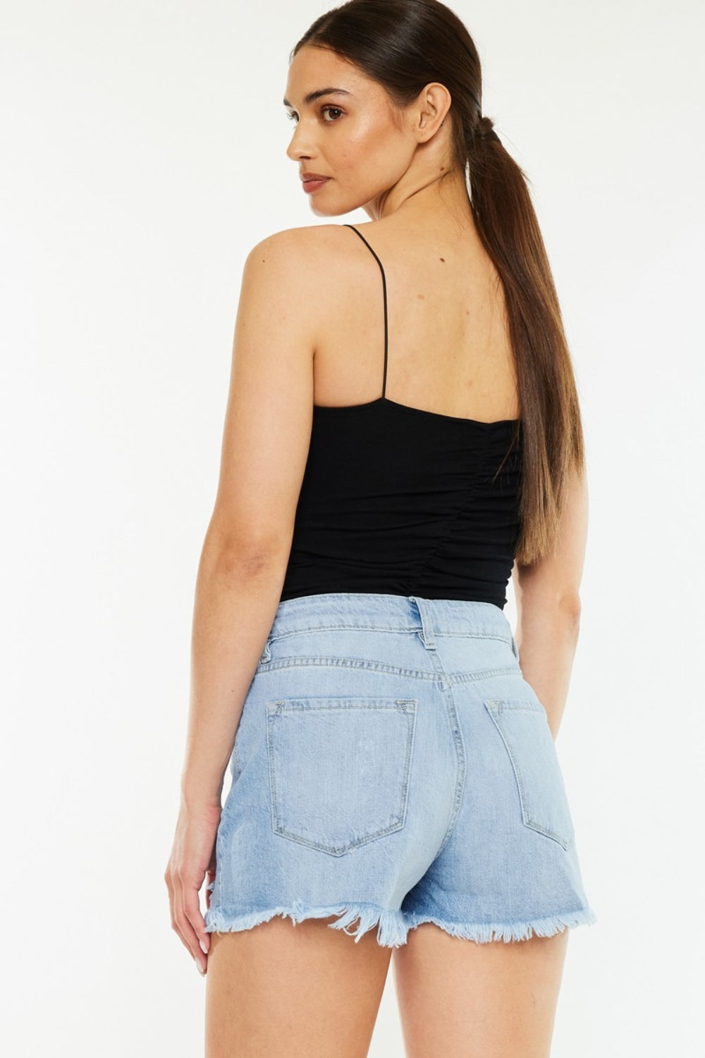 Kancan Raw Hem Distressed High Waist Denim Shorts-Trendy Canvas
