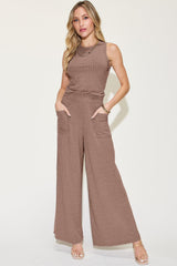 Basic Bae Full Size Ribbed Tank and Wide Leg Pants Set-Trendy Canvas