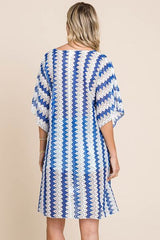 Cotton Bleu By Nu Lab Tied Striped Plunge Half Sleeve Cover-Up