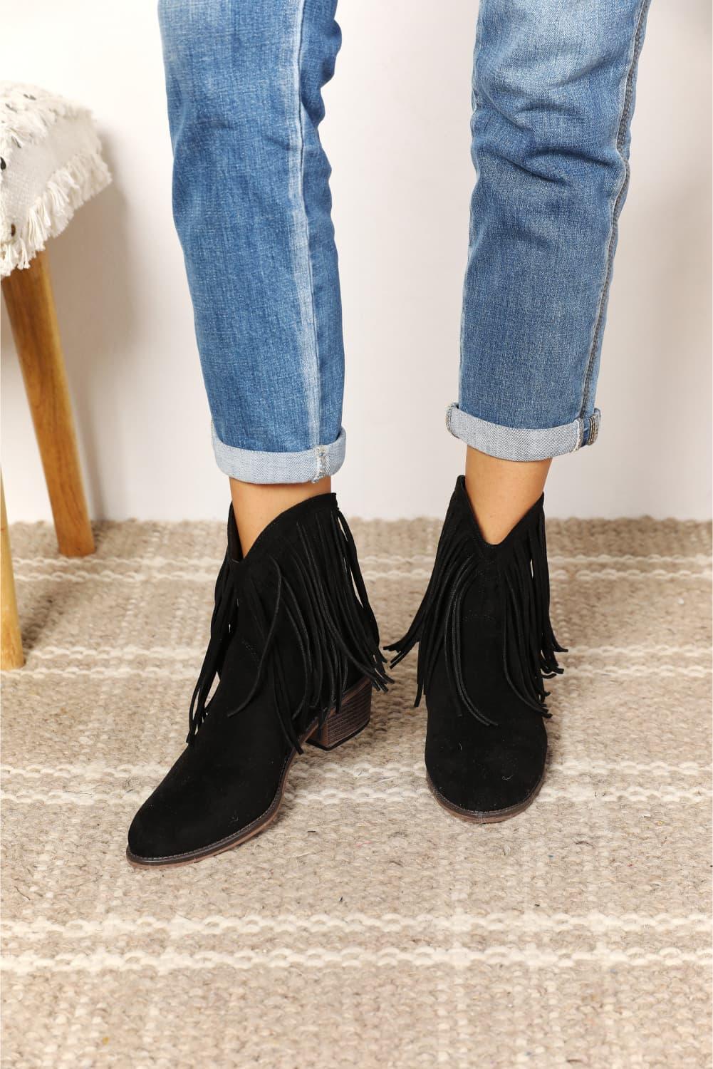 Legend Women's Fringe Cowboy Western Ankle Boots-Trendy Canvas