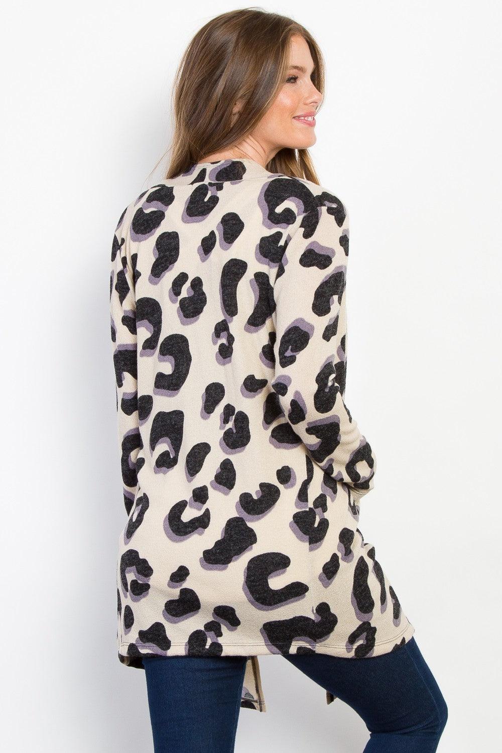 Be Stage Printed Open Front Knit Cardigan with Pockets-Trendy Canvas