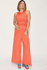 Basic Bae Full Size Ribbed Tank and Wide Leg Pants Set-Trendy Canvas