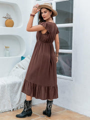 Plus Size Ruffled V-Neck Cap Sleeve Midi Dress