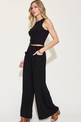 Basic Bae Full Size Ribbed Tank and Wide Leg Pants Set-Trendy Canvas