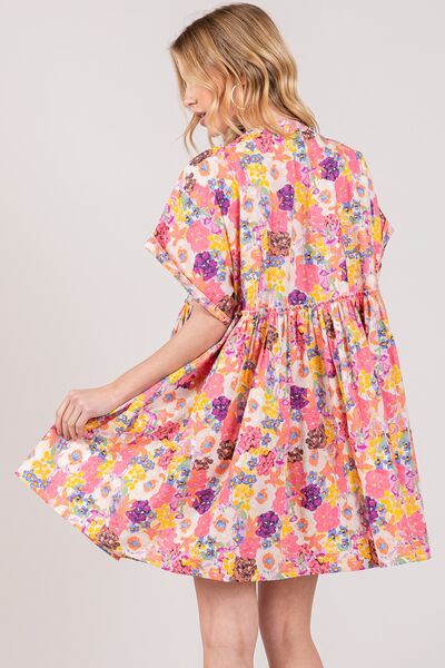 SAGE + FIG Floral Short Sleeve Babydoll Dress With Pockets