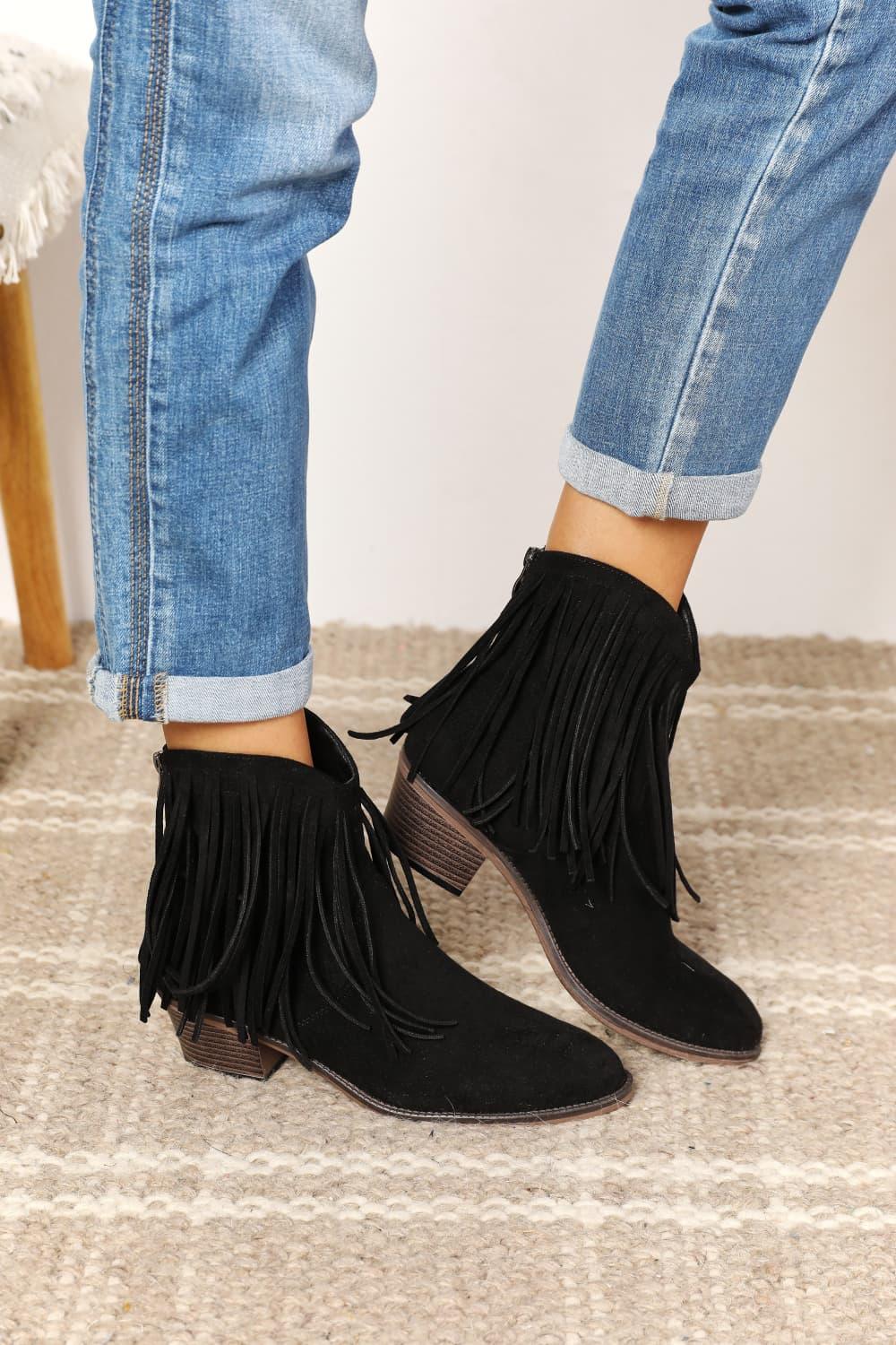 Legend Women's Fringe Cowboy Western Ankle Boots-Trendy Canvas