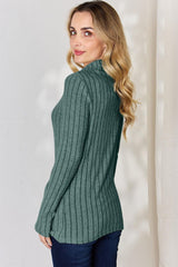 Full Size Ribbed Mock Neck Long Sleeve T-Shirt-Trendy Canvas