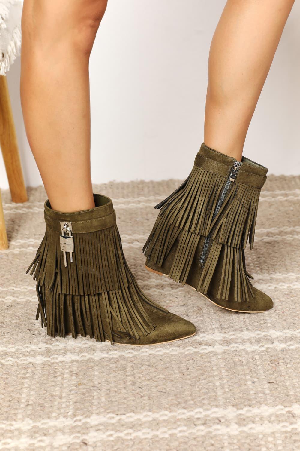 Legend Women's Tassel Wedge Heel Ankle Booties-Trendy Canvas
