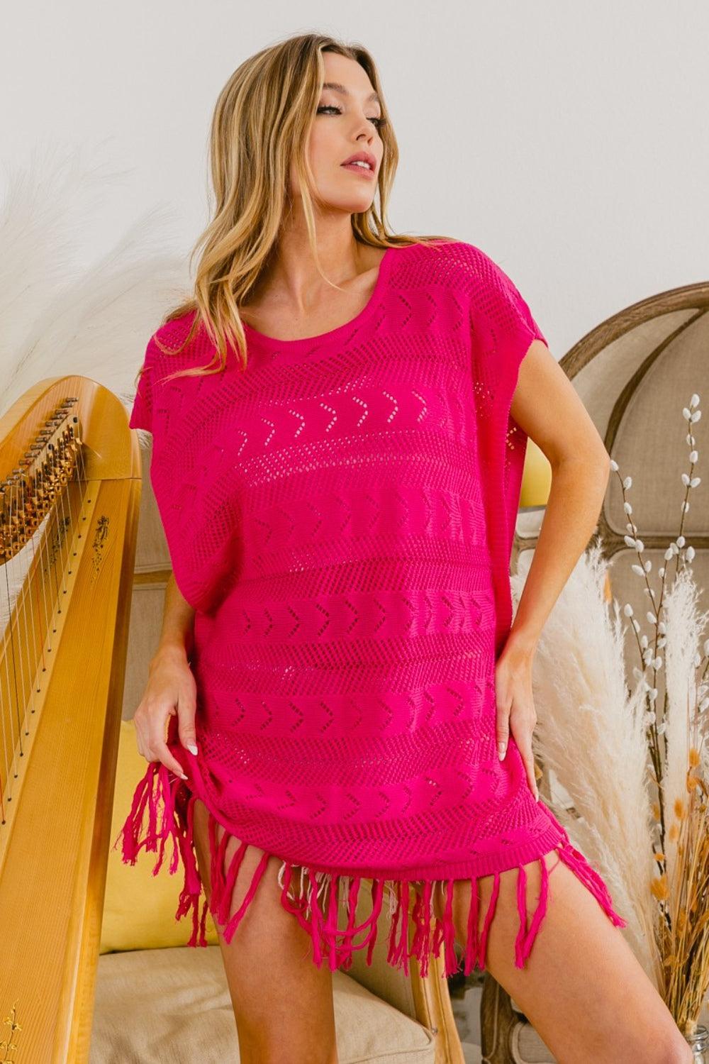 BiBi Fringed Hem Knit Top-Trendy Canvas