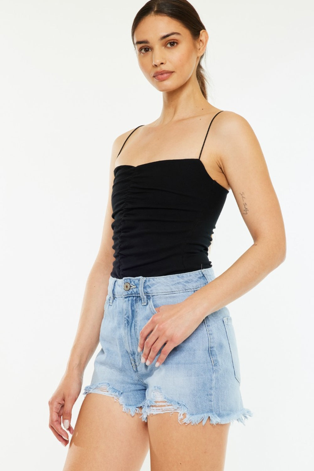 Kancan Raw Hem Distressed High Waist Denim Shorts-Trendy Canvas