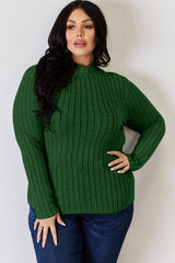 Full Size Ribbed Mock Neck Long Sleeve T-Shirt-Trendy Canvas