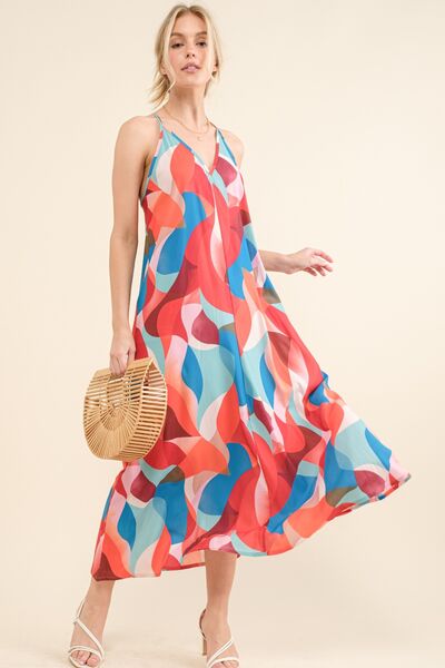 And The Why Printed Crisscross Back Cami Dress