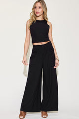 Basic Bae Full Size Ribbed Tank and Wide Leg Pants Set-Trendy Canvas