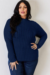 Full Size Ribbed Mock Neck Long Sleeve T-Shirt-Trendy Canvas