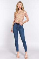 Ruched Printed Long Sleeve Top