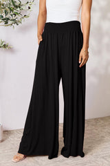 Double Take Full Size Smocked Wide Waistband Wide Leg Pants