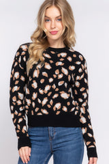 Long Slv Animal Jacquard Sweater-Trendy Canvas