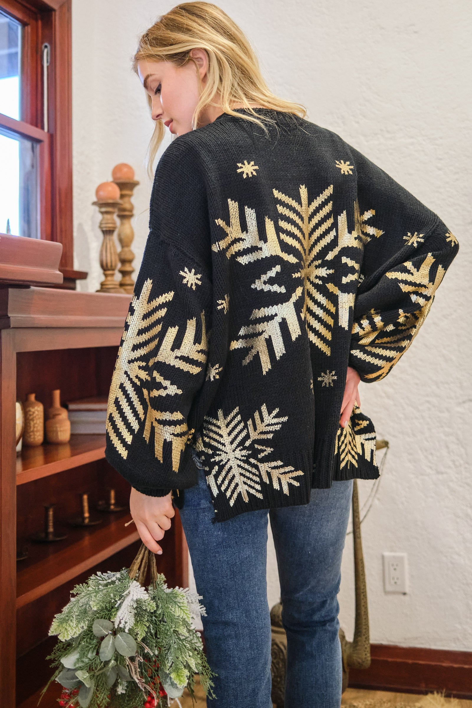 And The Why Foil Snowflake Round Neck Sweater-Trendy Canvas