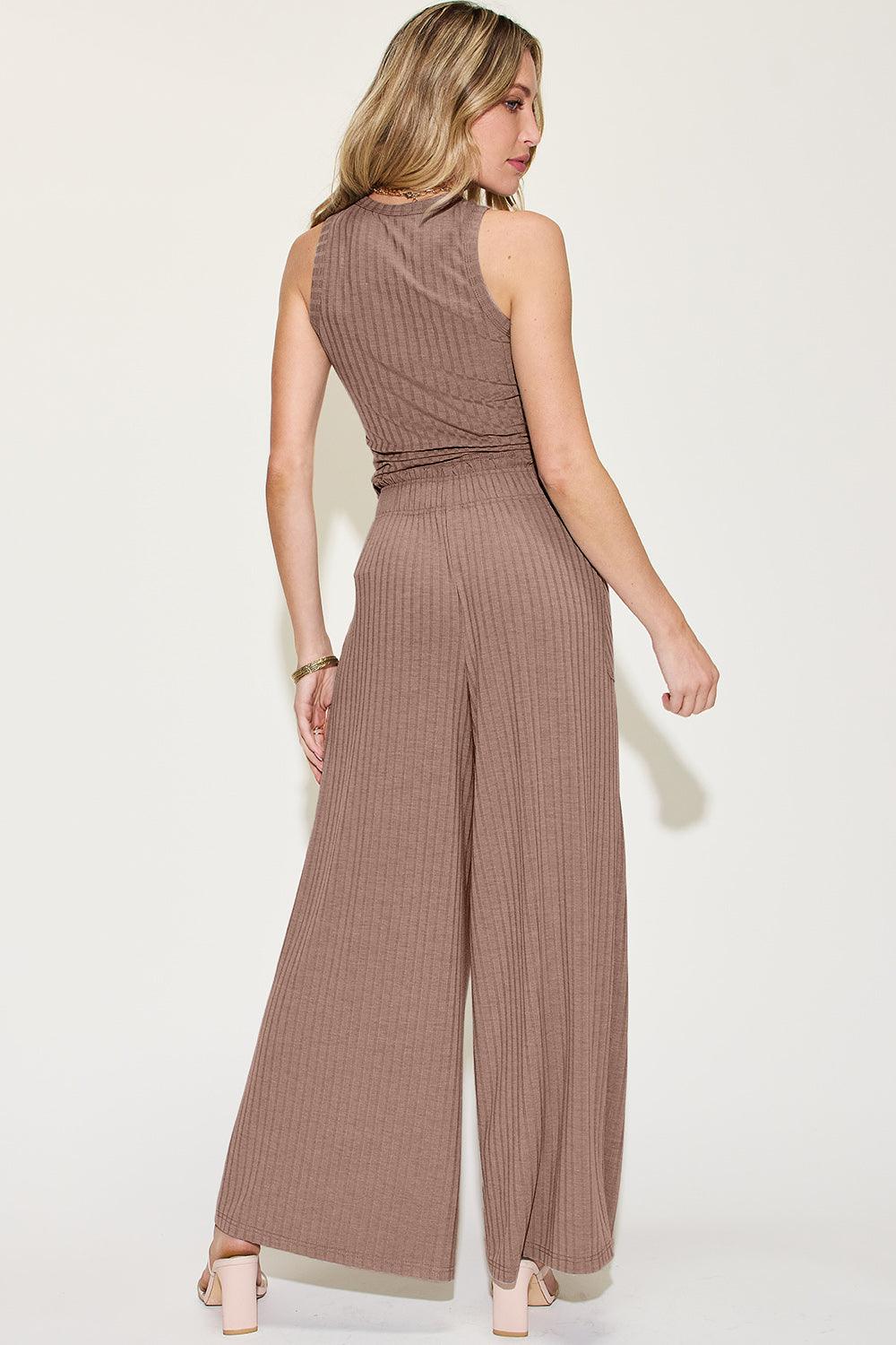 Basic Bae Full Size Ribbed Tank and Wide Leg Pants Set-Trendy Canvas