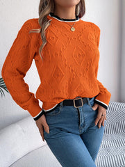 Contrast Trim Round Neck Long Sleeve Sweater