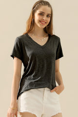 Ninexis Full Size V-Neck Short Sleeve T-Shirt-Trendy Canvas