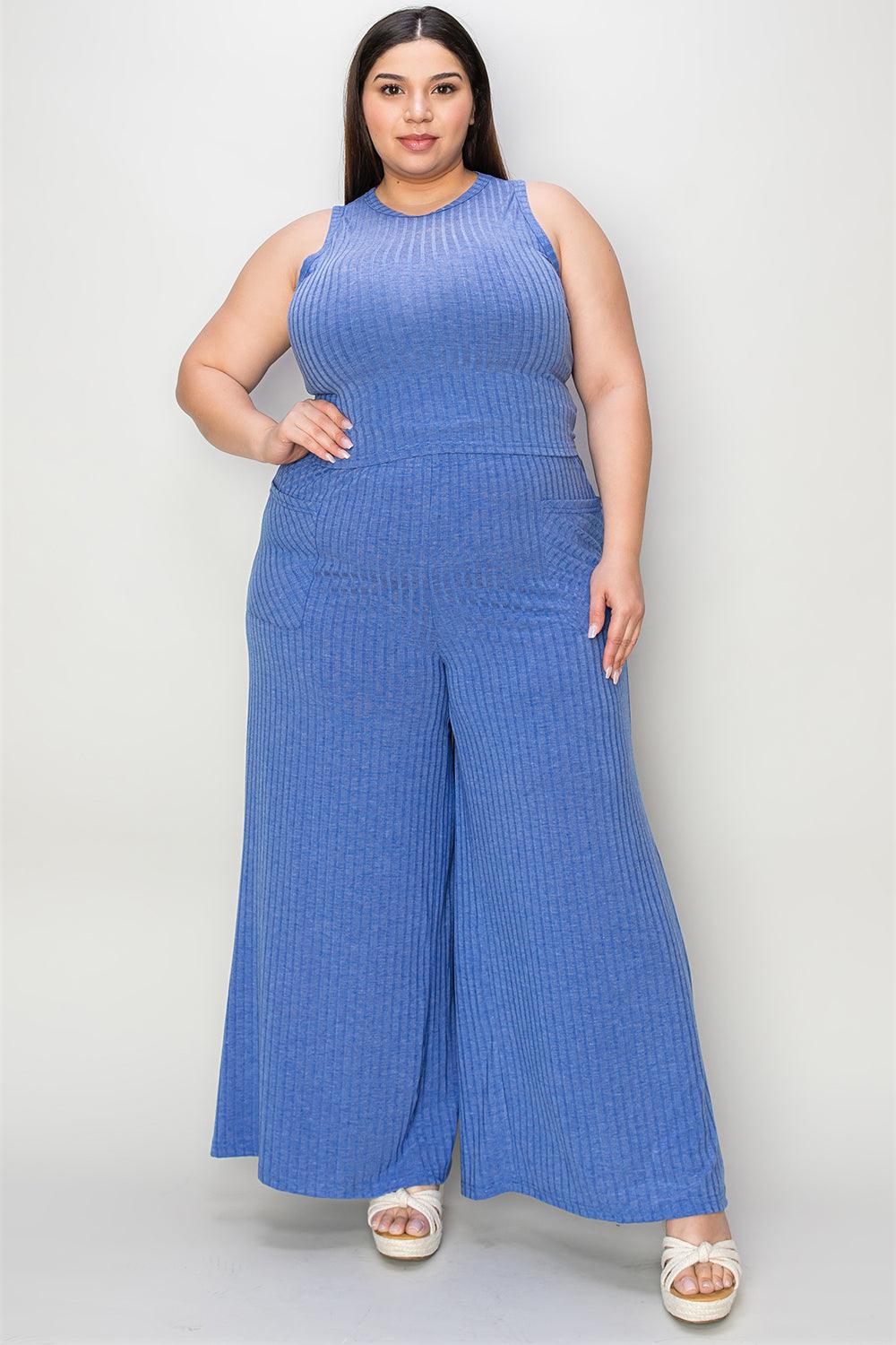 Basic Bae Full Size Ribbed Tank and Wide Leg Pants Set-Trendy Canvas