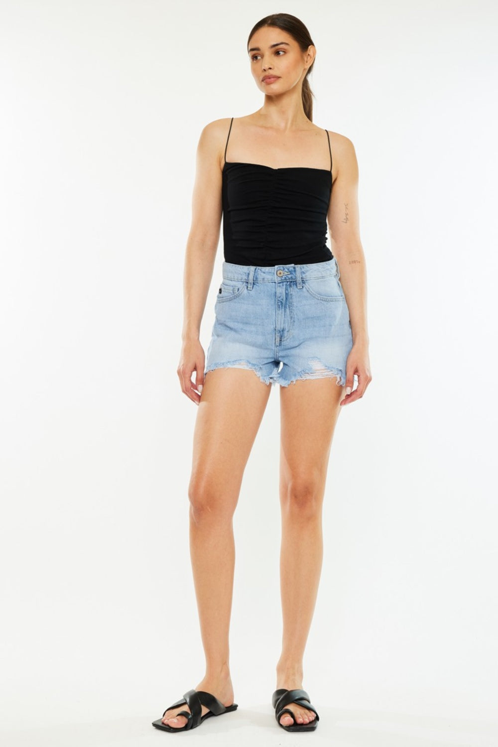 Kancan Raw Hem Distressed High Waist Denim Shorts-Trendy Canvas
