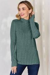 Full Size Ribbed Mock Neck Long Sleeve T-Shirt-Trendy Canvas