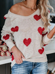 Heart Scoop Neck Long Sleeve Sweater