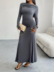 Devine Ruched Long Sleeve Maxi Dress