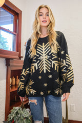 And The Why Foil Snowflake Round Neck Sweater-Trendy Canvas