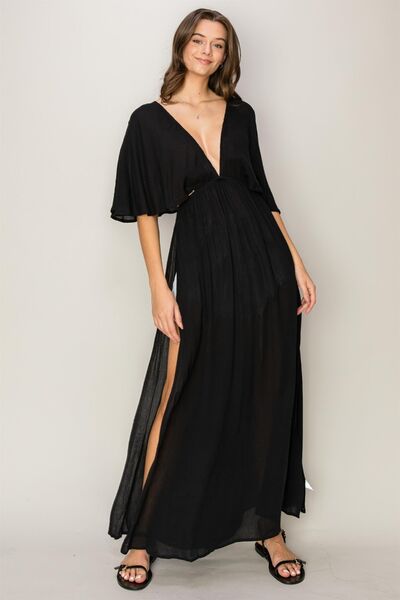 HYFVE Tie Back Maxi Split Cover Up Dress-Trendy Canvas