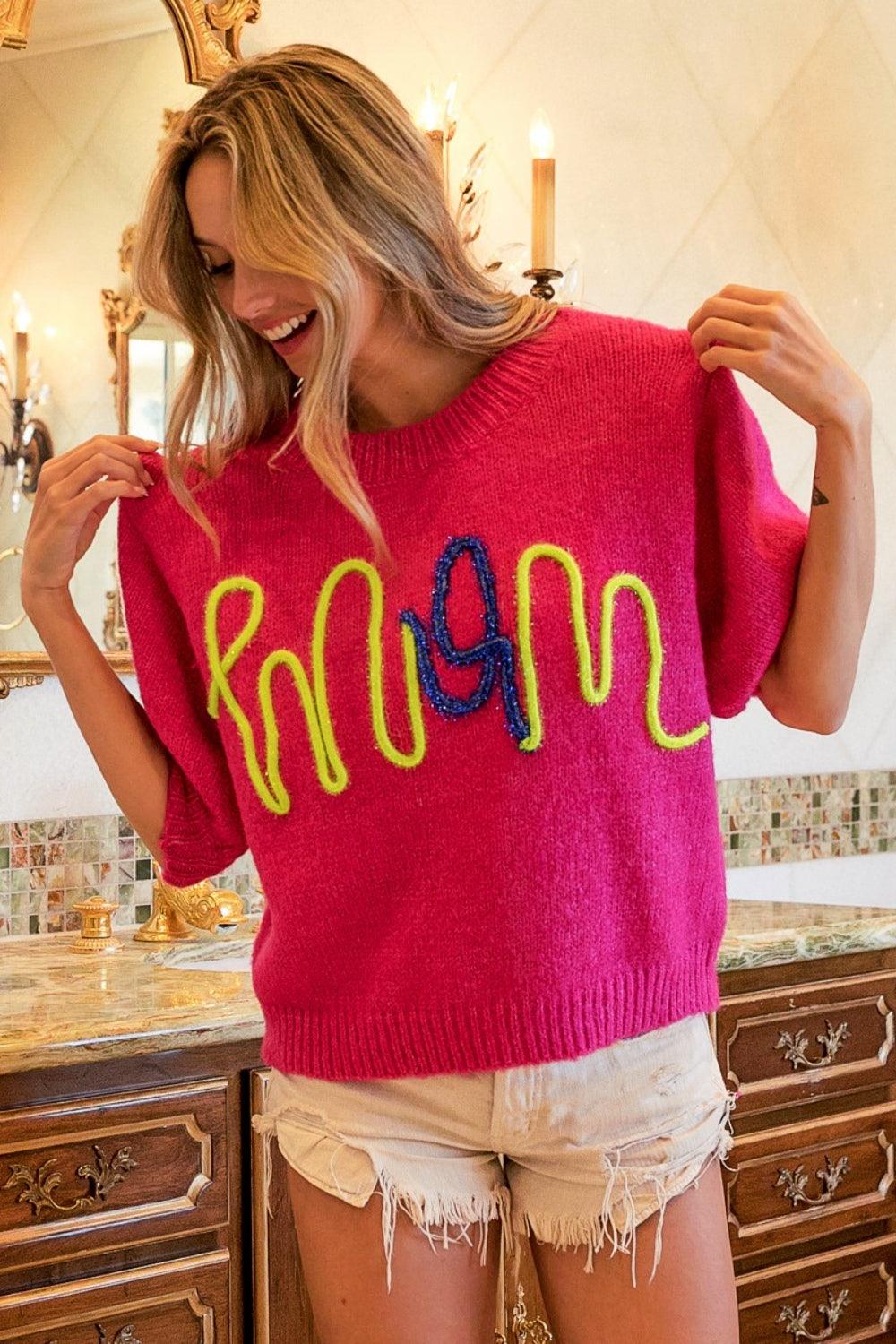BiBi MOM Contrast Round Neck Sweater-Trendy Canvas