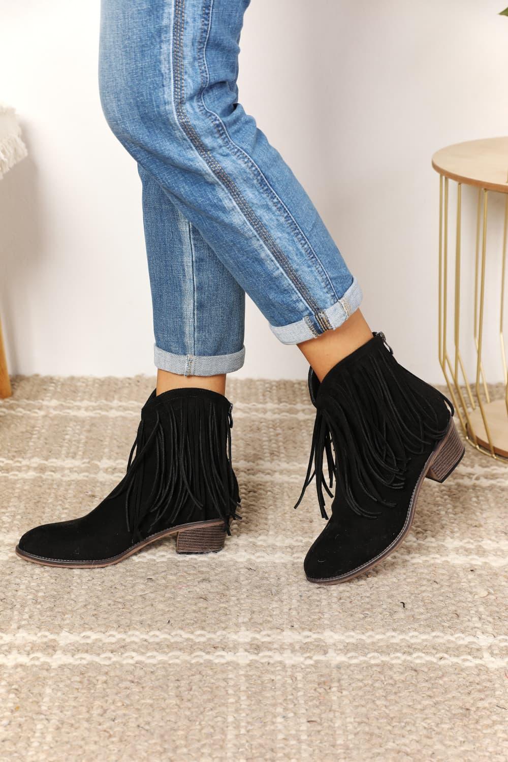 Legend Women's Fringe Cowboy Western Ankle Boots-Trendy Canvas