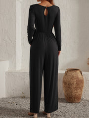 Tied Round Neck Long Sleeve Jumpsuit