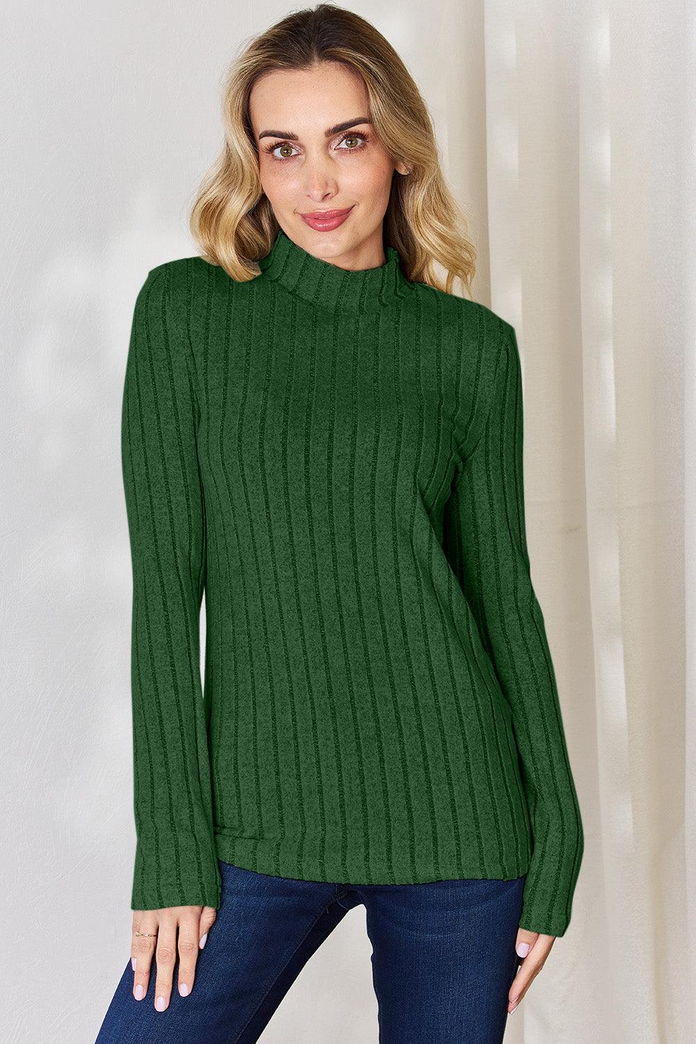 Full Size Ribbed Mock Neck Long Sleeve T-Shirt-Trendy Canvas